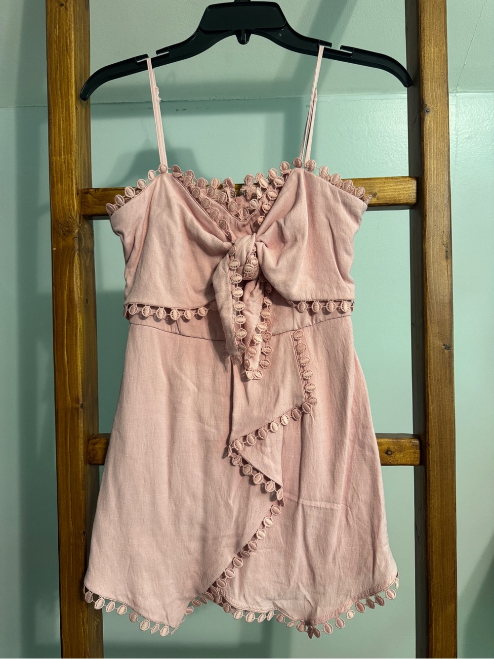 mi ami Blush Pink Pom-Trim Tie-Front Romper
